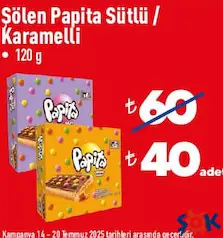 ŞÖLEN PAPİTA SÜTLÜ/KARAMELLİ ÇİKOLATA 120 G ŞÖLEN PAPİTA SÜTLÜ/KARAMELLİ ÇİKOLATA 120 G